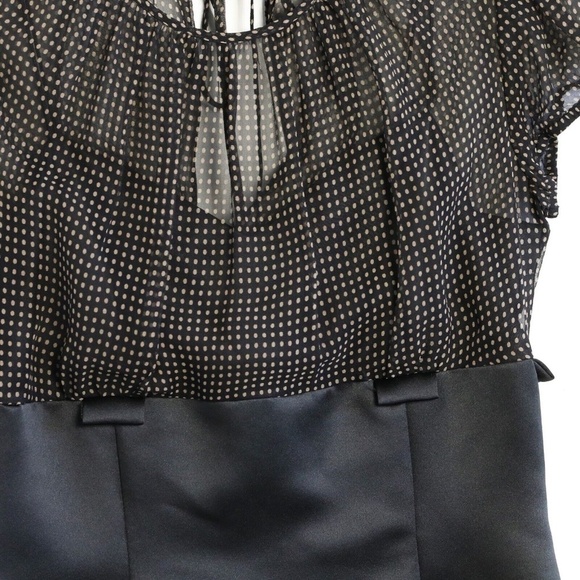 Tahari ASL Arthur Levine black cocktail sheath dress mixed fabric polka dot silk - Picture 6 of 7